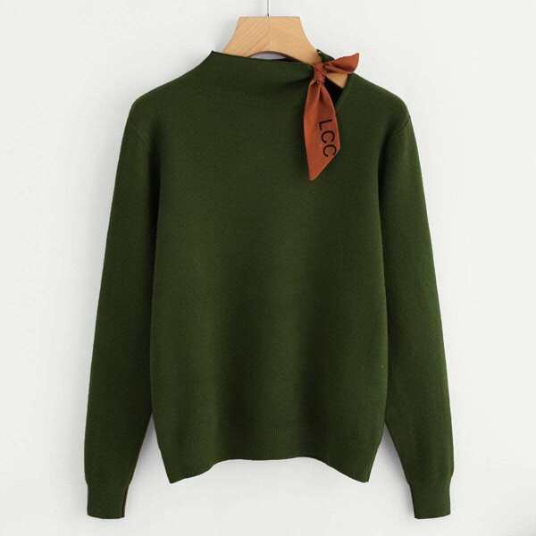 

Knot Neck Solid Sweater, Army green