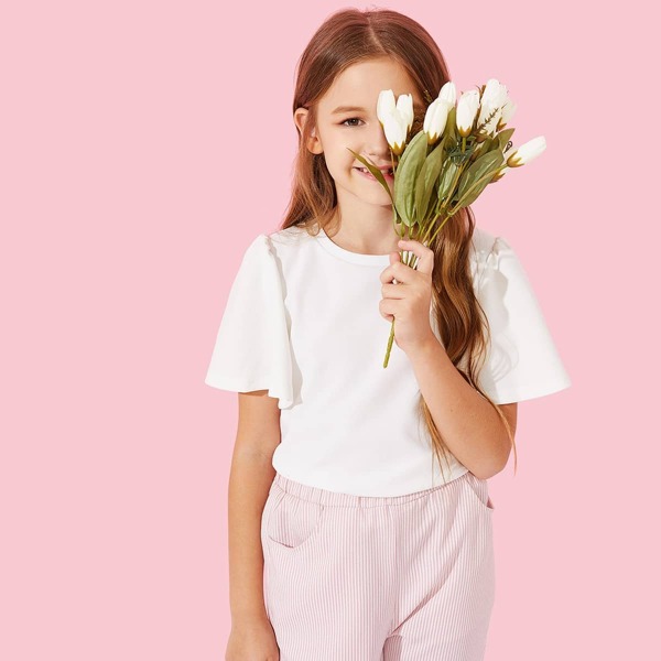 

Girls Trumpet Sleeve Solid Top, White