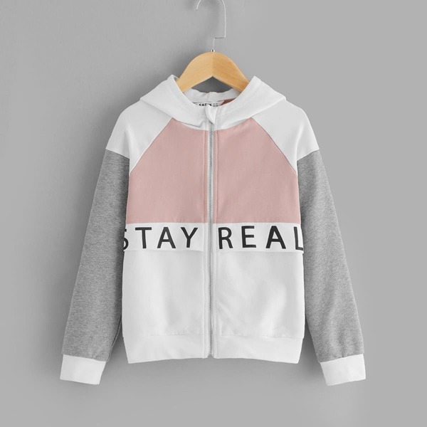 

Girls Cut and Sew Zip Up Hoodie, Multicolor