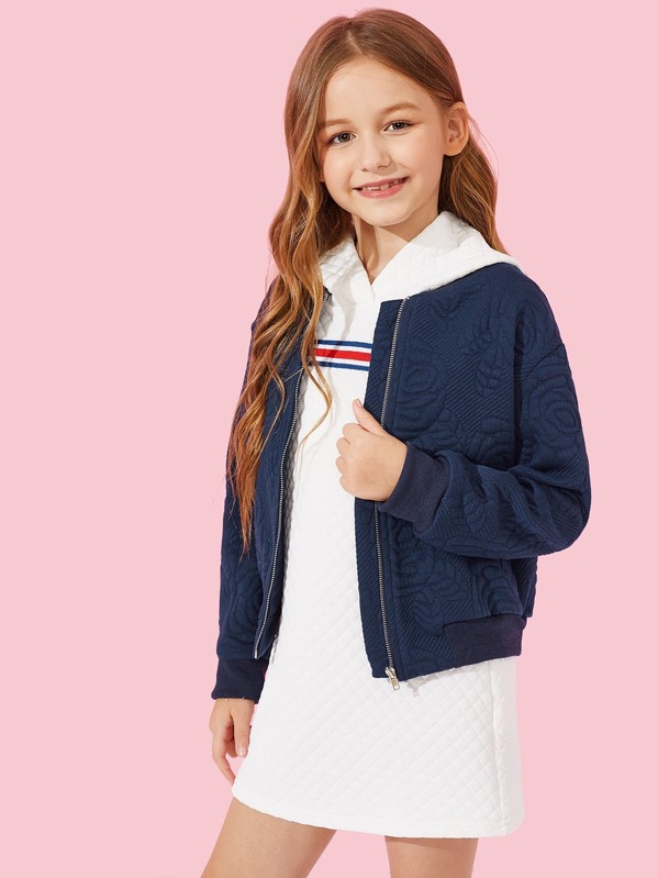 

Girls Floral Embossed Bomber Jacket, Navy