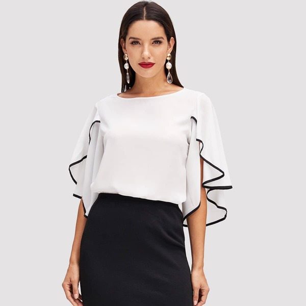 

Contrast Binding Batwing Top, White