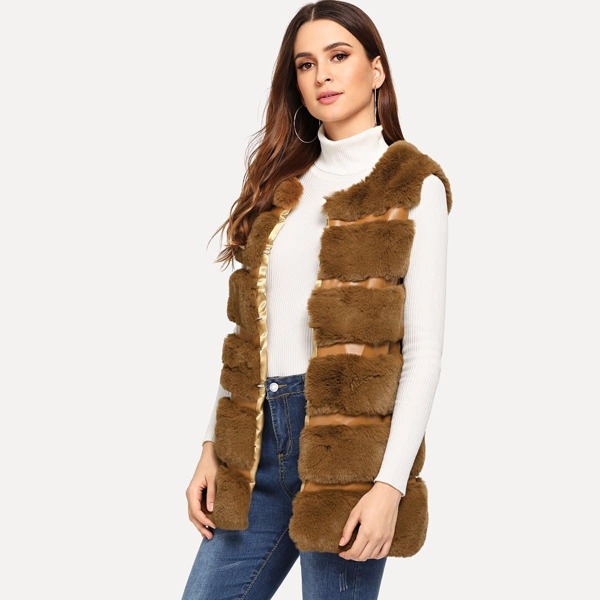 

Soft Faux Fur Shell Coat, Brown