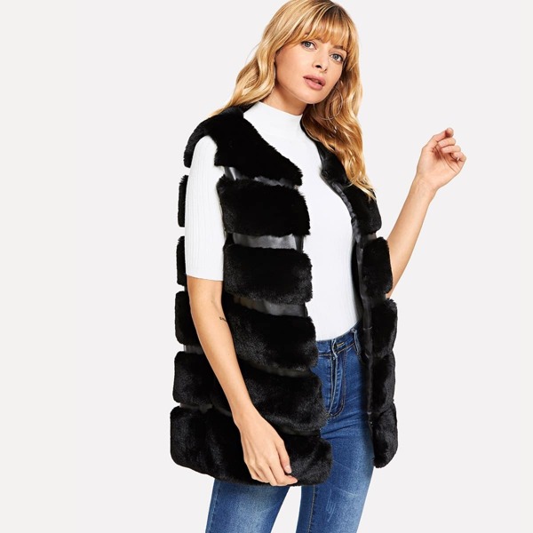 

Soft Faux Fur Shell Coat, Black