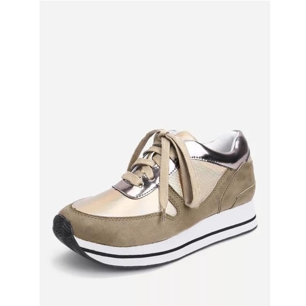 

Striped Detail Lace Up PU Sneakers
