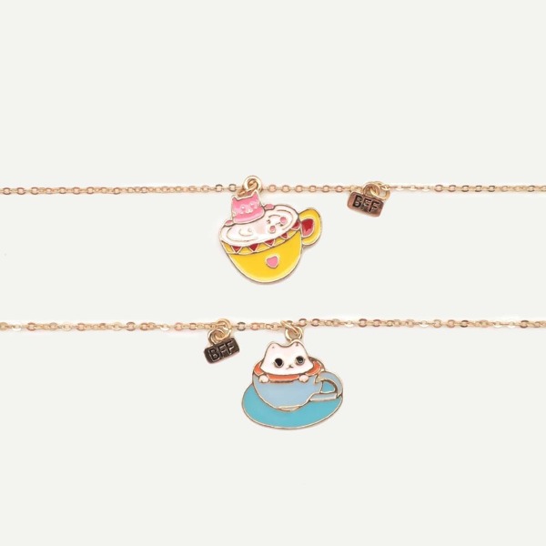 

Cat Pendant Chain Necklace 2pcs, Multicolor