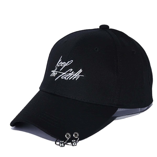 

Men Ring Detail & Letter Embroidery Baseball Cap, Black