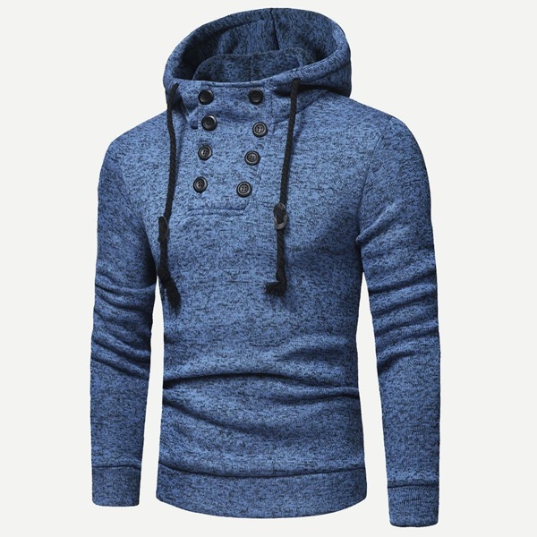 

Men Button Detail Solid Hoodie, Navy