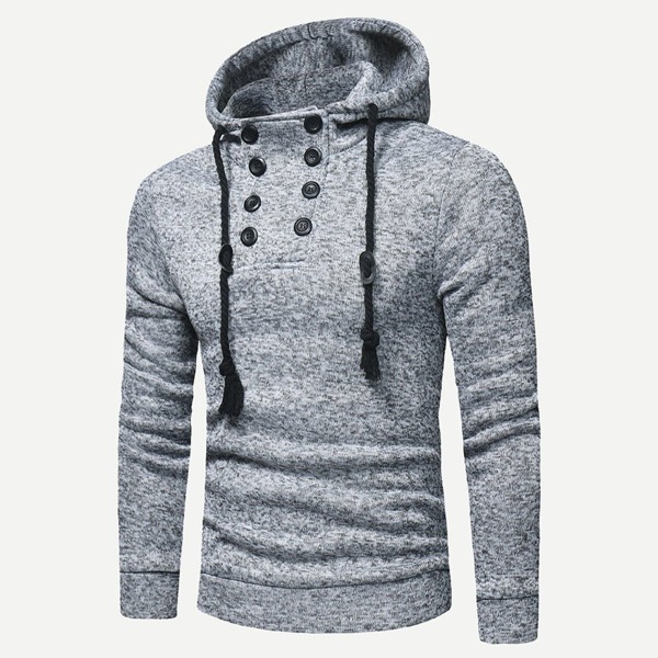 

Men Button Detail Solid Hoodie