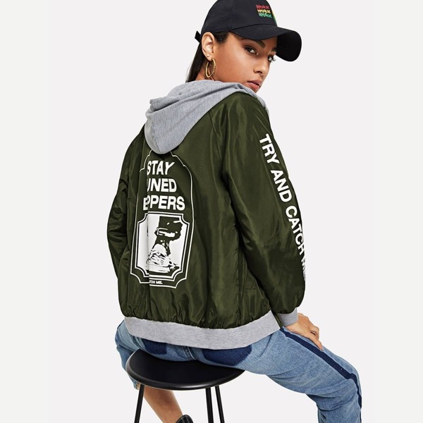 

Letter Print Hooded Jacket