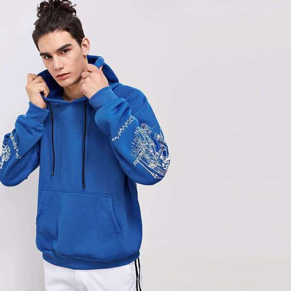 

Men Letter Print Hooded Sweatshirt