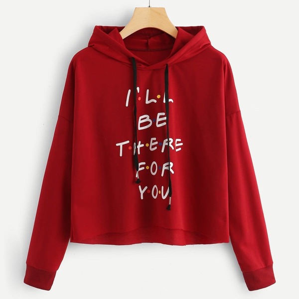 

Slogan Graphic Drawstring Detail Sweatshirt, Red