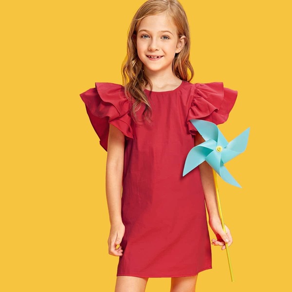 

Girls Layered Ruffle Sleeve Dress, Burgundy