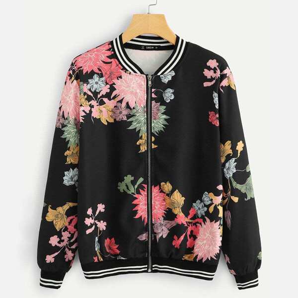 

Stripe & Floral Bomber Jacket