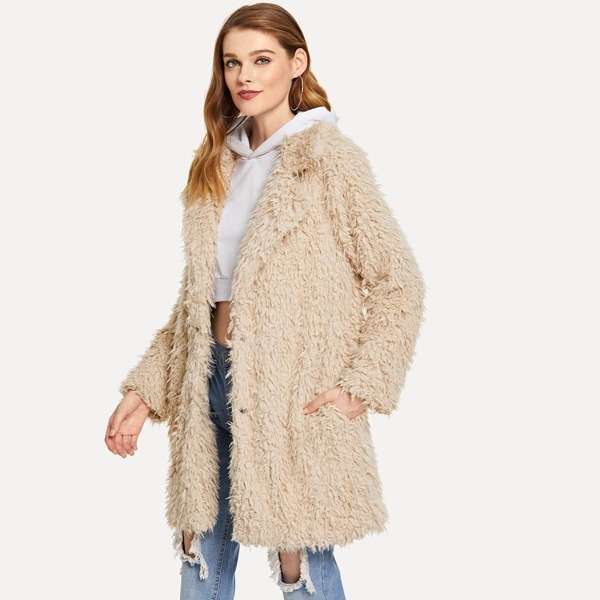 

Open Front Faux Fur Teddy Coat, Beige