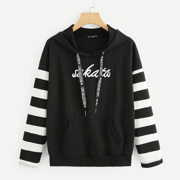 

Letter Embroidery Color Block Hoodie