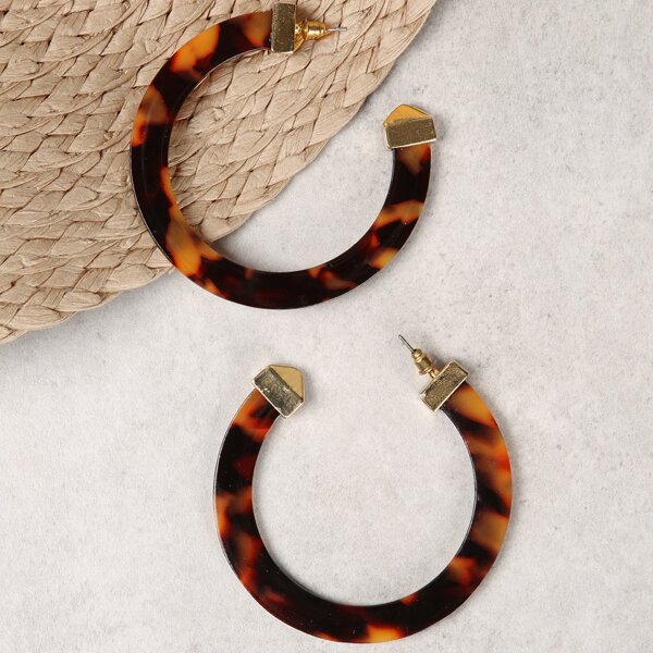 

Marble Pattern Open Hoop Earrings 1pair, Multicolor