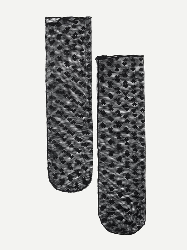 

Girls Heart Pattern Lace Socks, Black