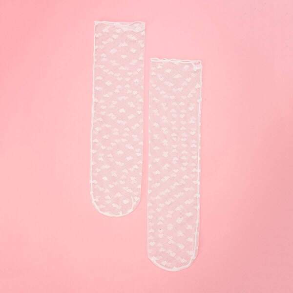 

Girls Heart Pattern Lace Socks, White