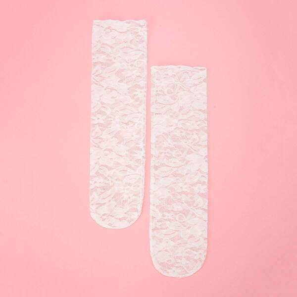 

Girls Floral Lace Socks, White