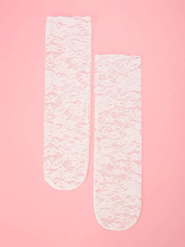 

Girls Floral Lace Socks, White