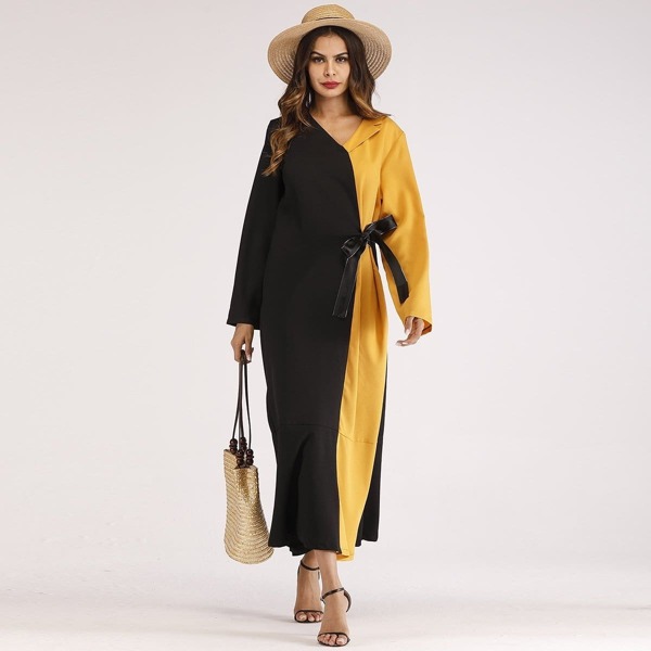

Pephem Ribbon Tie Spliced Maxi Dress, Multicolor