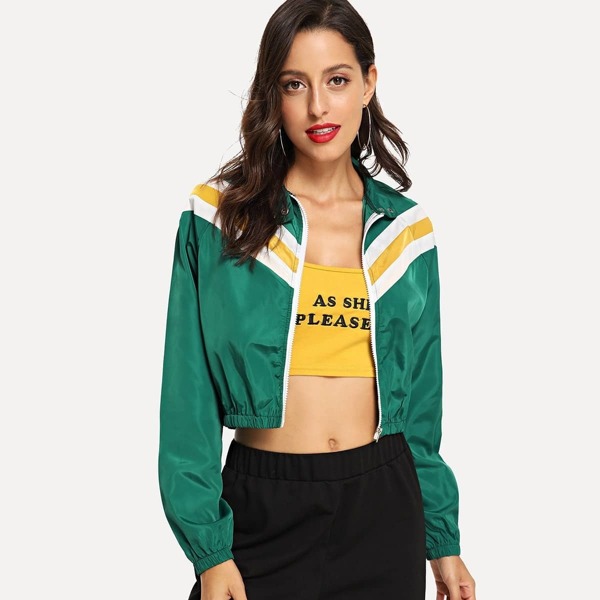

Stripe Contrast Raglan Sleeve Jacket, Multicolor