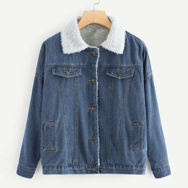 

Faux Fur Lined Denim Jacket, Blue