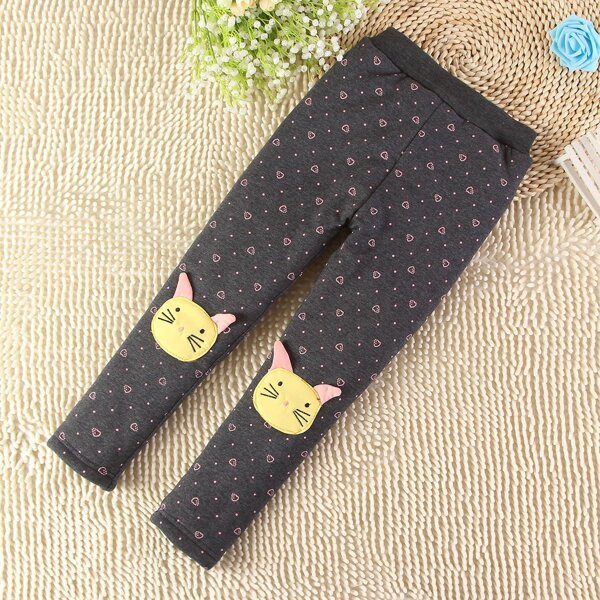 

Toddler Girls Cat Patched Warm Pants