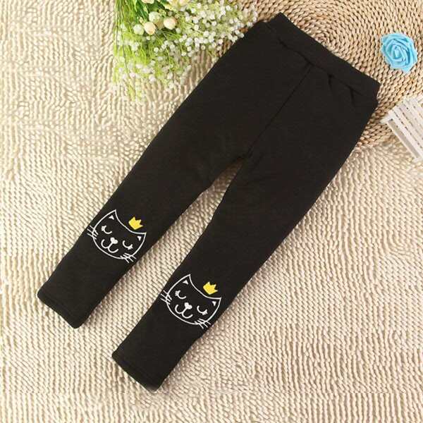 

Toddler Girls Cat Patched Warm Pants, Black