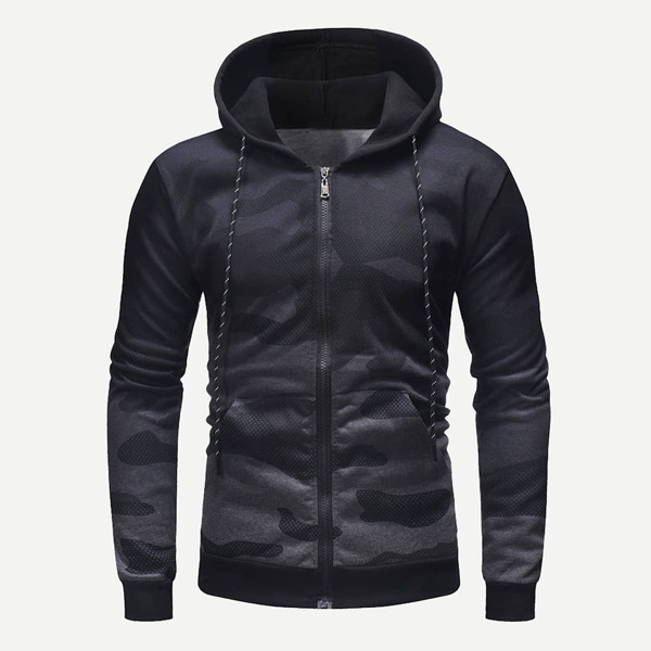 

Men Zip Up Ombre Camouflage Hooded Sweatshirt, Grey