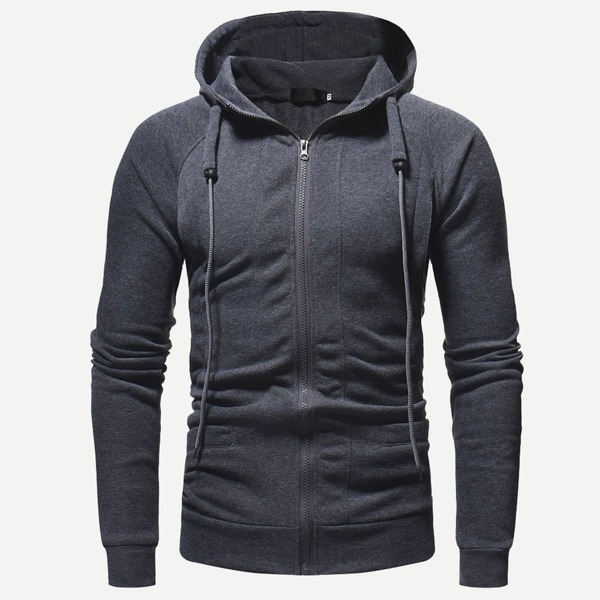 

Men Zip Up Solid Hooded Sweatshirt