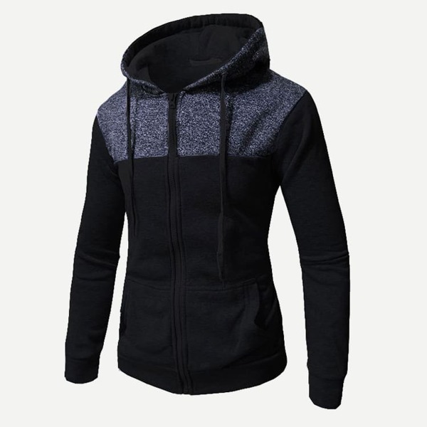 

Men Cut And Sew Hooded Sweatshirt, Black