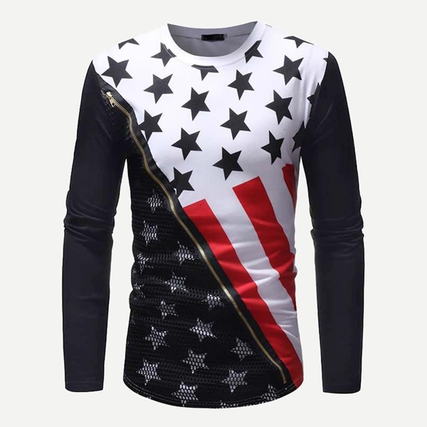 

Men Red White And Blue Zipper Tee