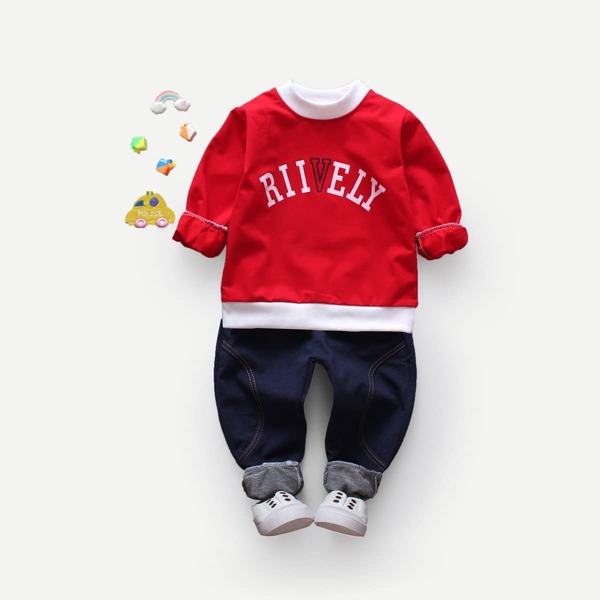 

Toddler Boys Letter Print Sweatshirt With Pants