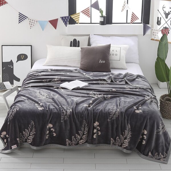 

Plant Print Blanket 1PC, Grey