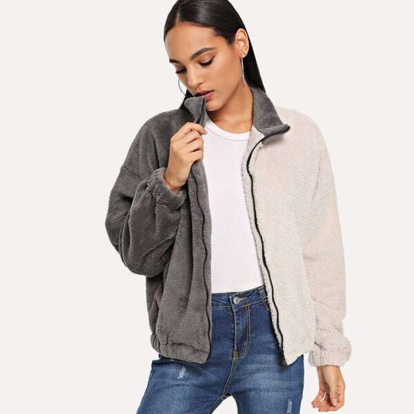 

Two Tone Plush Jacket, Multicolor