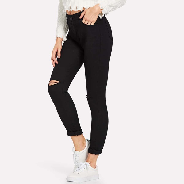 

Solid Destroyed Jeans, Black