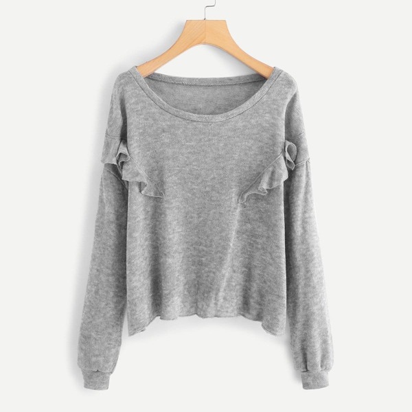 

Ruffle Decoration Solid Sweater