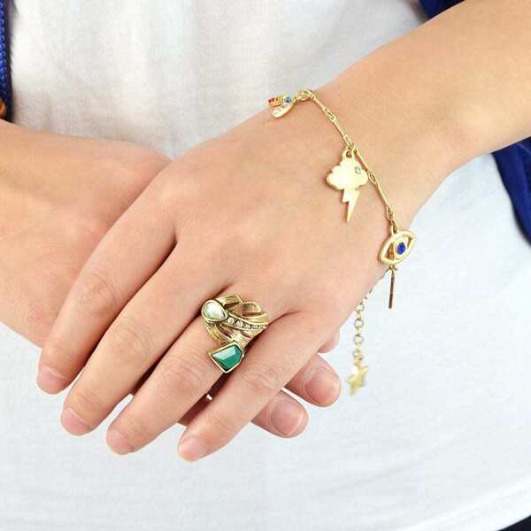 

At-Gold Style Rhinestone Leaf Shape Finger Rings