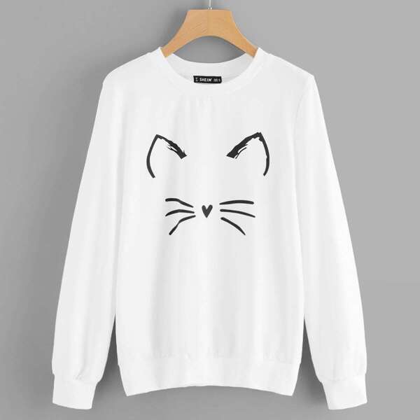 

Cartoon Cat Print Sweatshirt