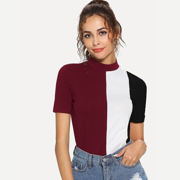 

Mock Neck Cut and Sew Tee