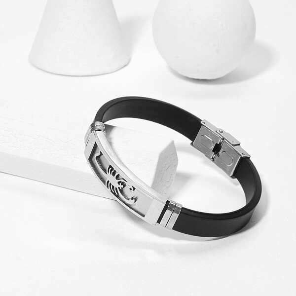 

Men Bar Detail PU Bracelet, Black