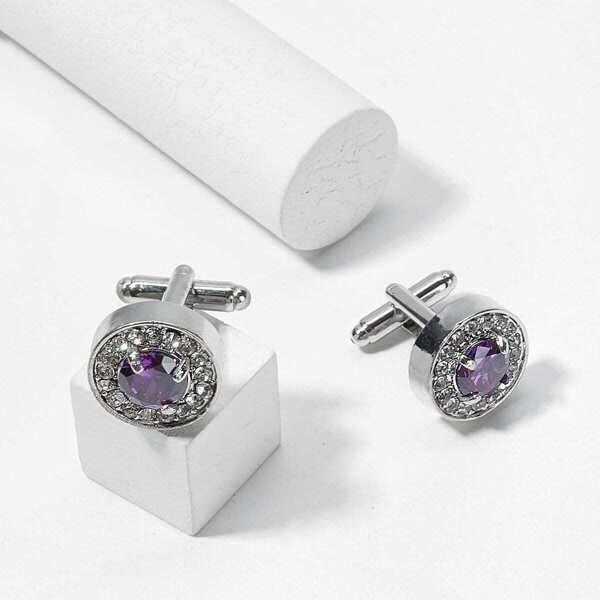 

Men Round Rhinestone Cufflinks 1pair, Multicolor