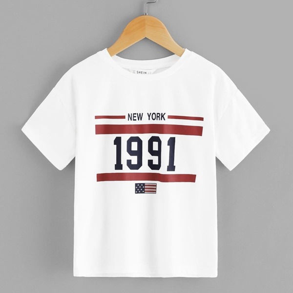 

Girls American Flag & Letter Graphic Tee, White