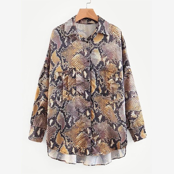 

Snakeskin Print Drop Shoulder High Low Shirt