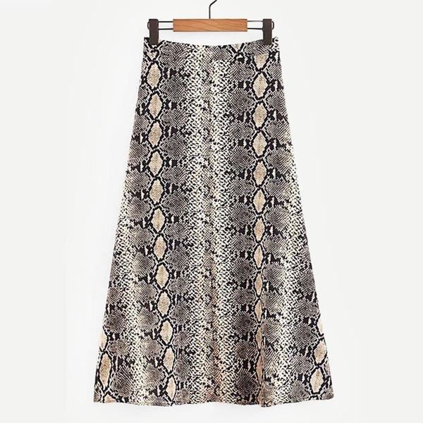 

Snakeskin Print Slit Hem Skirt