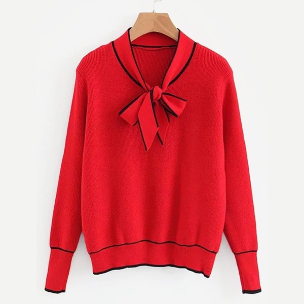 

Contrast Binding Tie Neck Jumper