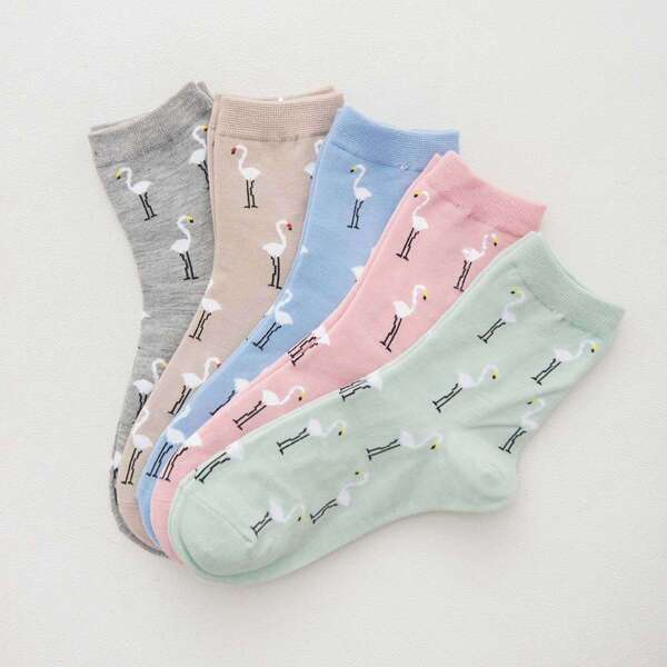 

Flamingo Print Socks 5pairs, Multicolor