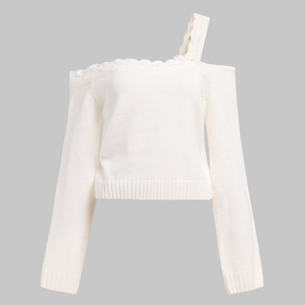 Asymmetrical Neck Eyelet Jumper