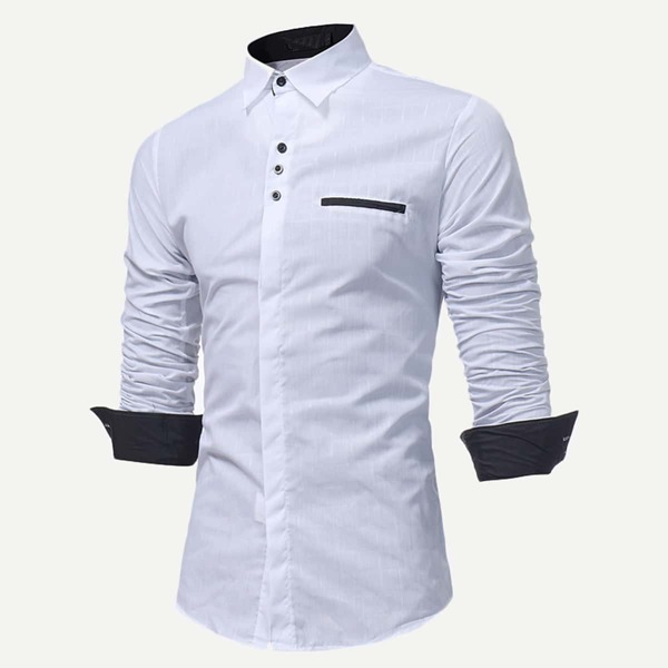 

Men Grid Collar Button Up Shirt, White